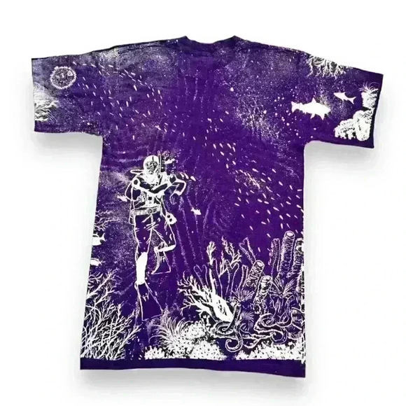 VTG 90s COZUME MEXICO All Over Prints T-shirt Seafloor Frogman Single Stitch XL - Picture 9 of 11